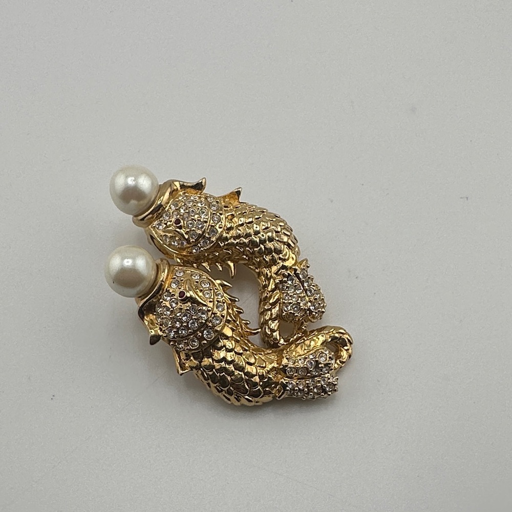 Hutton Wilkinson Koi Gold Fish Pearl Clear Ruby Diamanté Crystal Climer Earring